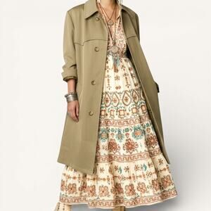 Vintage Sears Beige Camel Tan Neutral Trench Car Coat Sz Large